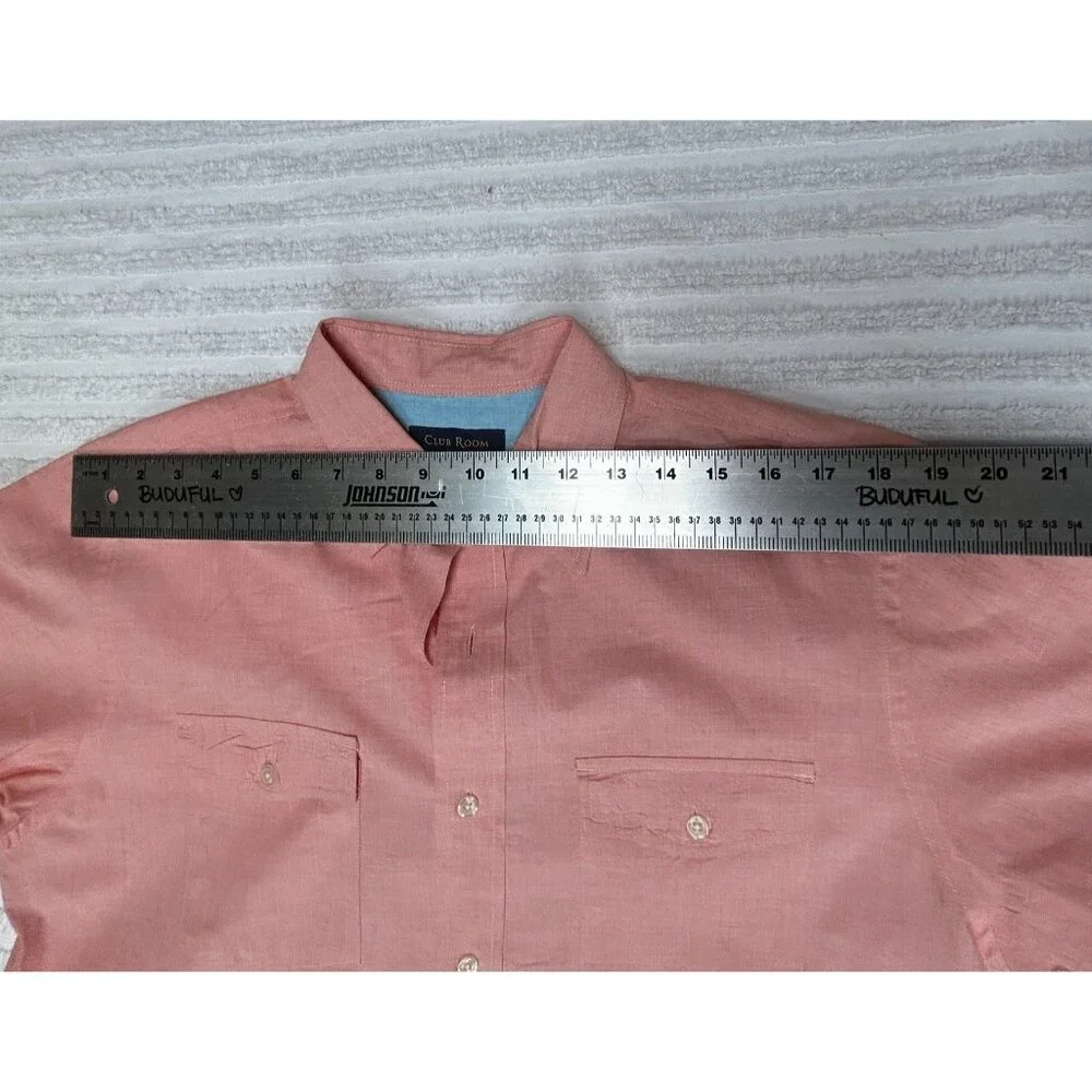 Club Room Men's Medium Two-Pocket Cotton Button Up Short Sleeve Shirt Peach